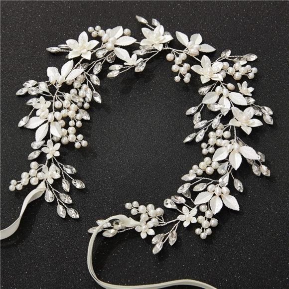 SWEETV Handmade Rhinestone Wedding Headband Flower-Leaf Bridal Headpieces main image 6